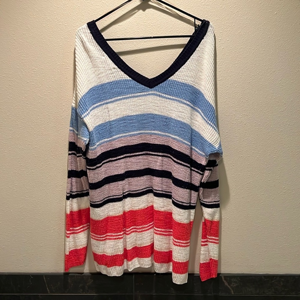 Maurices Multicolor Striped V-Neck Sweater
